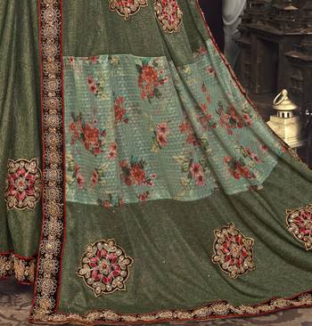 Light green embroidered jute saree with blouse 3