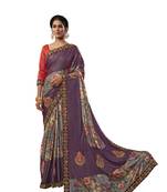 Grey embroidered jute saree with blouse