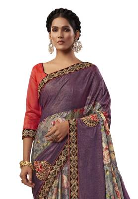 Grey embroidered jute saree with blouse 2
