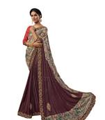 Maroon embroidered jute saree with blouse