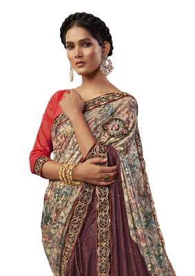 Maroon embroidered jute saree with blouse 2