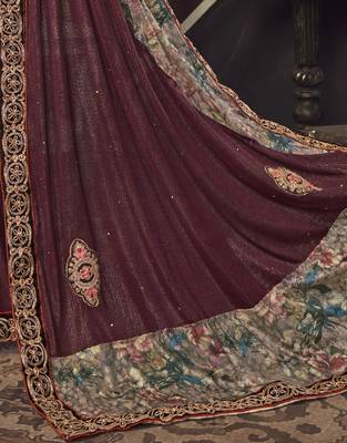 Maroon embroidered jute saree with blouse 3