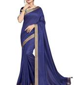 Navy blue plain chanderi silk saree with blouse
