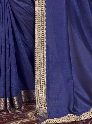Navy blue plain chanderi silk saree with blouse 3