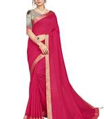 Pink plain chanderi silk saree with blouse