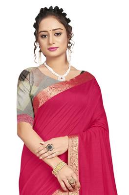 Pink plain chanderi silk saree with blouse 2