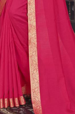 Pink plain chanderi silk saree with blouse 3
