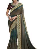 Coffee embroidered chanderi silk saree with blouse