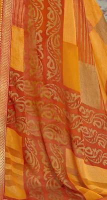 Orange printed chiffon saree with blouse 3