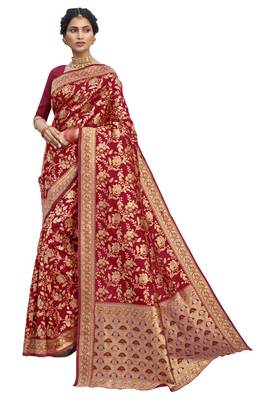 Red woven cotton saree with blouse 1