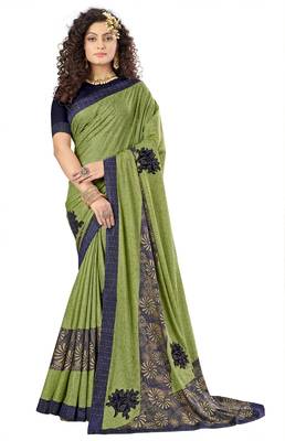 Green printed chiffon saree with blouse 1