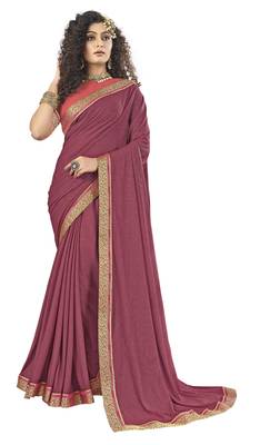 Violet embroidered lycra saree with blouse 1
