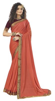 Orange embroidered lycra saree with blouse 1