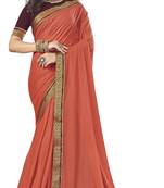 Orange embroidered lycra saree with blouse