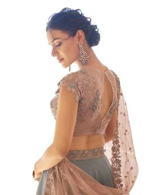 Brown Colour Strech Jersy Layered Lehenga with Matching Net Cutwork Dupatta Paired with Same Colour Satin Silk Blouse 2