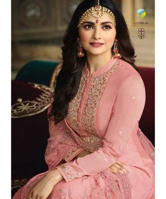 peach embroidered art silk unstitched salwar 1