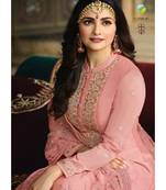peach embroidered art silk unstitched salwar