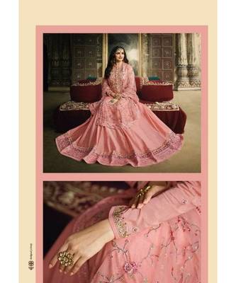 peach embroidered art silk unstitched salwar 2