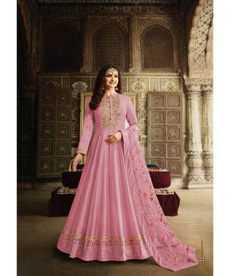 pink embroidered art silk unstitched salwar 1