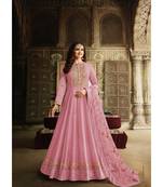 pink embroidered art silk unstitched salwar