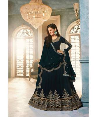 green embroidered georgette semi stitched salwar 1