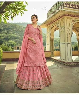 pink embroidered georgette semi stitched salwar 1