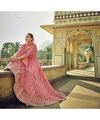 pink embroidered georgette semi stitched salwar 2