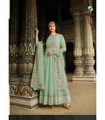 turquoise embroidered silk semi stitched salwar
