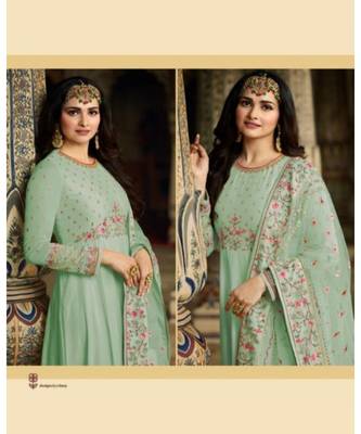 turquoise embroidered silk semi stitched salwar 2