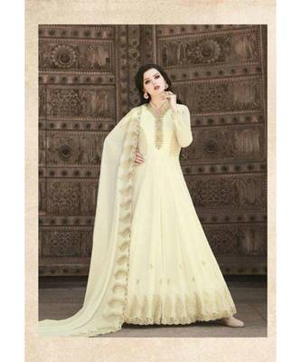 White embroidered georgette semi stitched salwar 1