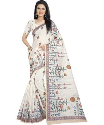 Multicolor Digital Printed Linen Chex Blend Fancy Saree With Unstitched Blouse 1