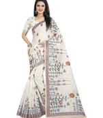 Multicolor Digital Printed Linen Chex Blend Fancy Saree With Unstitched Blouse