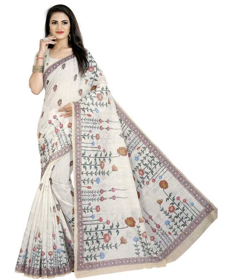 Multicolor Digital Printed Linen Chex Blend Fancy Saree With Unstitched Blouse