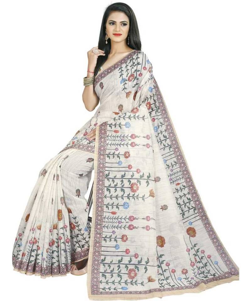 Multicolor Digital Printed Linen Chex Blend Fancy Saree With Unstitched Blouse