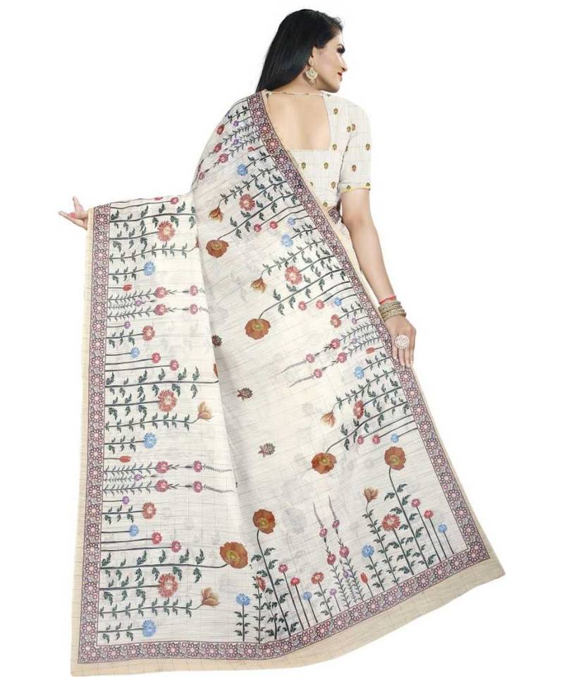 Multicolor Digital Printed Linen Chex Blend Fancy Saree With Unstitched Blouse