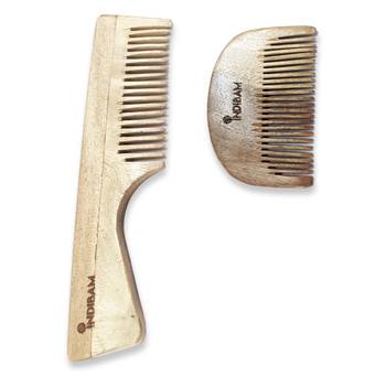 INDIBAM Premium Unisex Neem Wood Combs PACK OF 2. Neemwood Comb with handle. 1