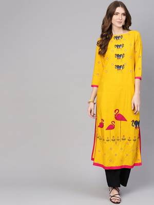 Yellow printed rayon kurtis 2