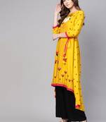 Yellow printed rayon kurtis