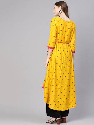 Yellow printed rayon kurtis 2
