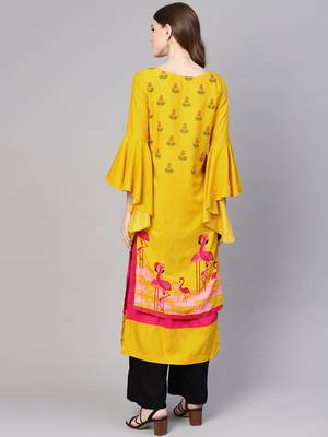 Yellow printed rayon kurtis 2