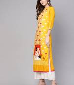 Yellow printed rayon kurtis