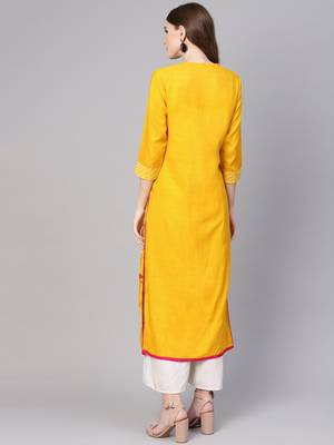 Yellow printed rayon kurtis 2