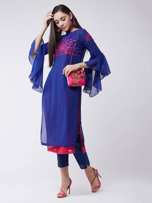 Blue printed georgette kurtis 5