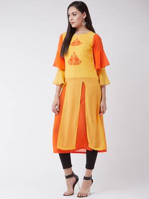Yellow  printed georgette kurtis 1