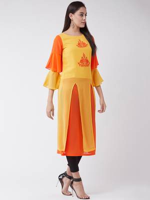 Yellow  printed georgette kurtis 2