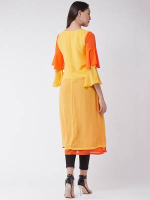 Yellow  printed georgette kurtis 3