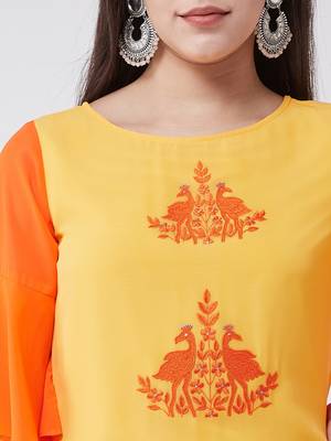 Yellow  printed georgette kurtis 4