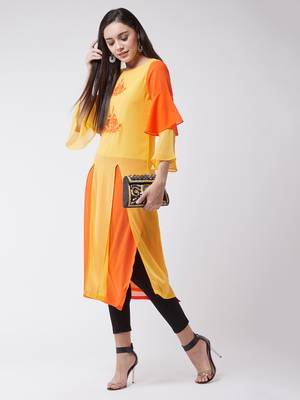 Yellow  printed georgette kurtis 5