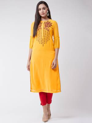 Yellow  printed georgette kurtis 1