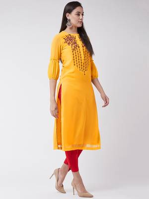Yellow  printed georgette kurtis 2